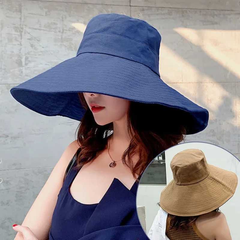 Janese Sunshade Female Spring and Summer Sunscreen Free To Fold Big Brim Sun Hat Fisherman Hat Cover Face Oversized HairXJ250304