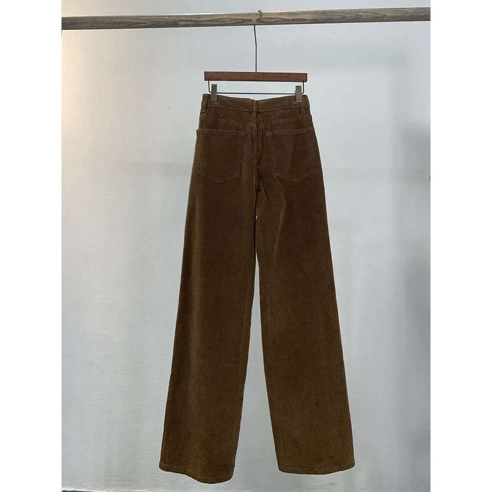 Women Fashion Zipper Fly Corduroy Jeans Retro Loose High Waist Solid Color Straight Leg Pants For Ladies