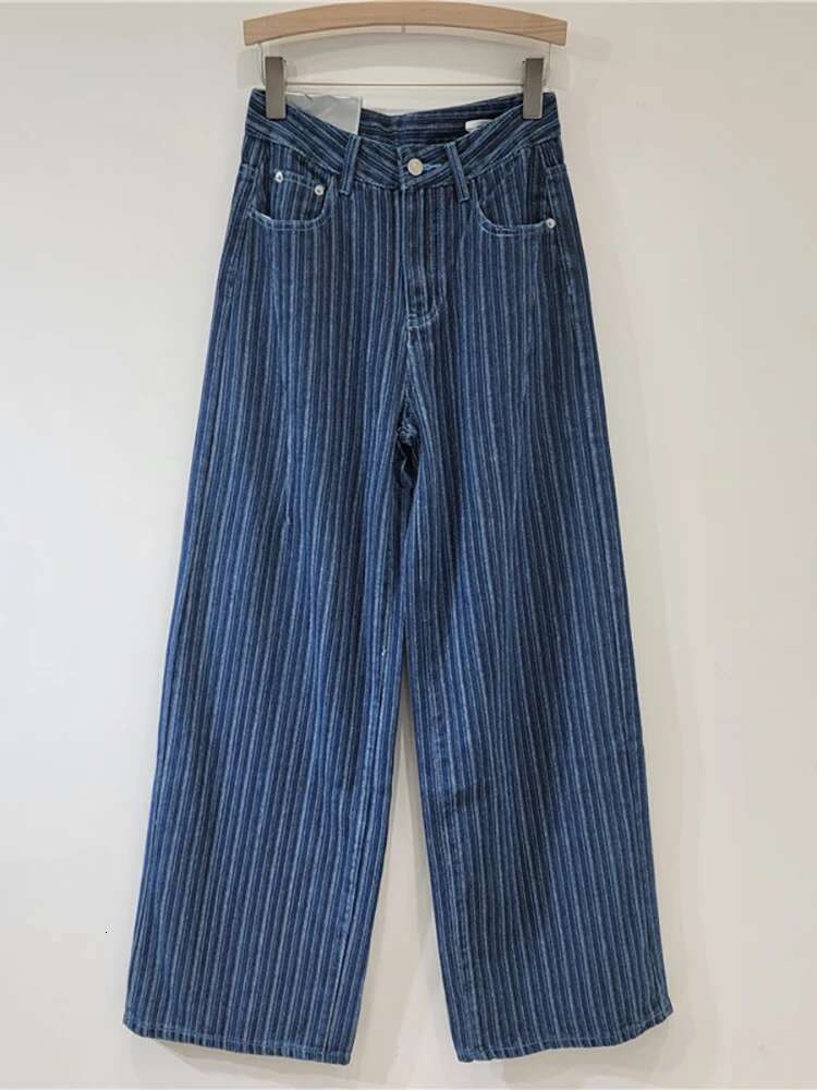 DEAT Women's Jeans High Waist Washed Striped Loose Straight Wide Leg Vintage Causal Denim Pants 2025 Spring New Fashion 29L8450