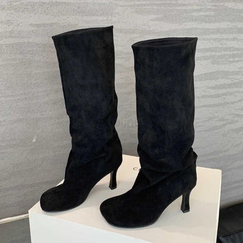 Eilyken Concise Round Toe Wen Knee-High Boots Punk Style Thin High H Shoes Autumn Winter Fem Long Booties Z250304
