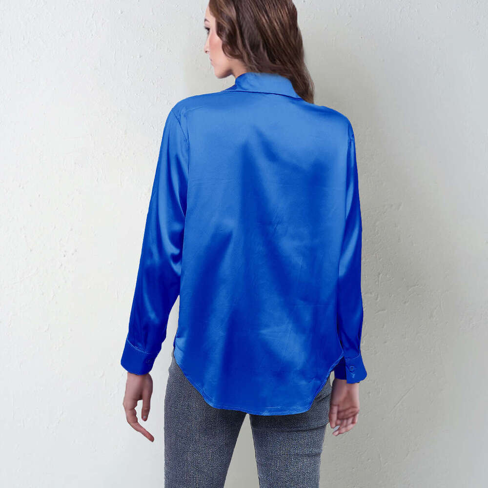 Spring and summer new color satin imitation silk long sleeved shirt, top, women's clothing