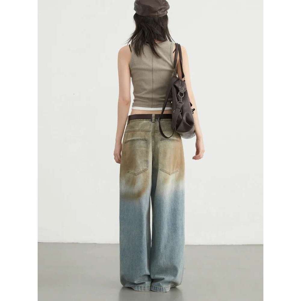 Leather Pants CHIC VEN Women High Waisted Dirty Dyed Jeans Vintage Casual Wide Leg Denim Pants Female Trousers Autumn