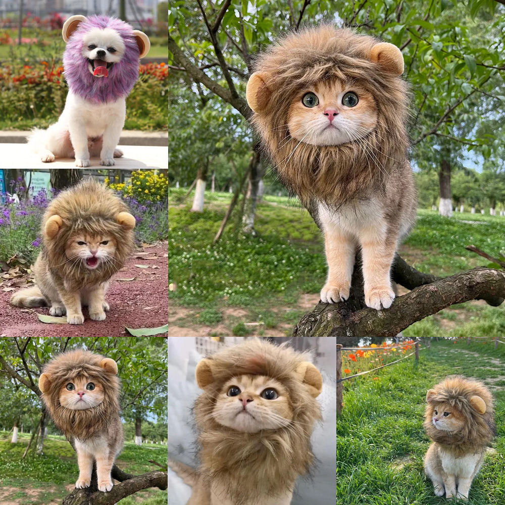 Update Decorative Hat Soft Lightweight Lion-Style Hats Breathable Hood Adorable Pet Photograpps Cat Costume Cosplay