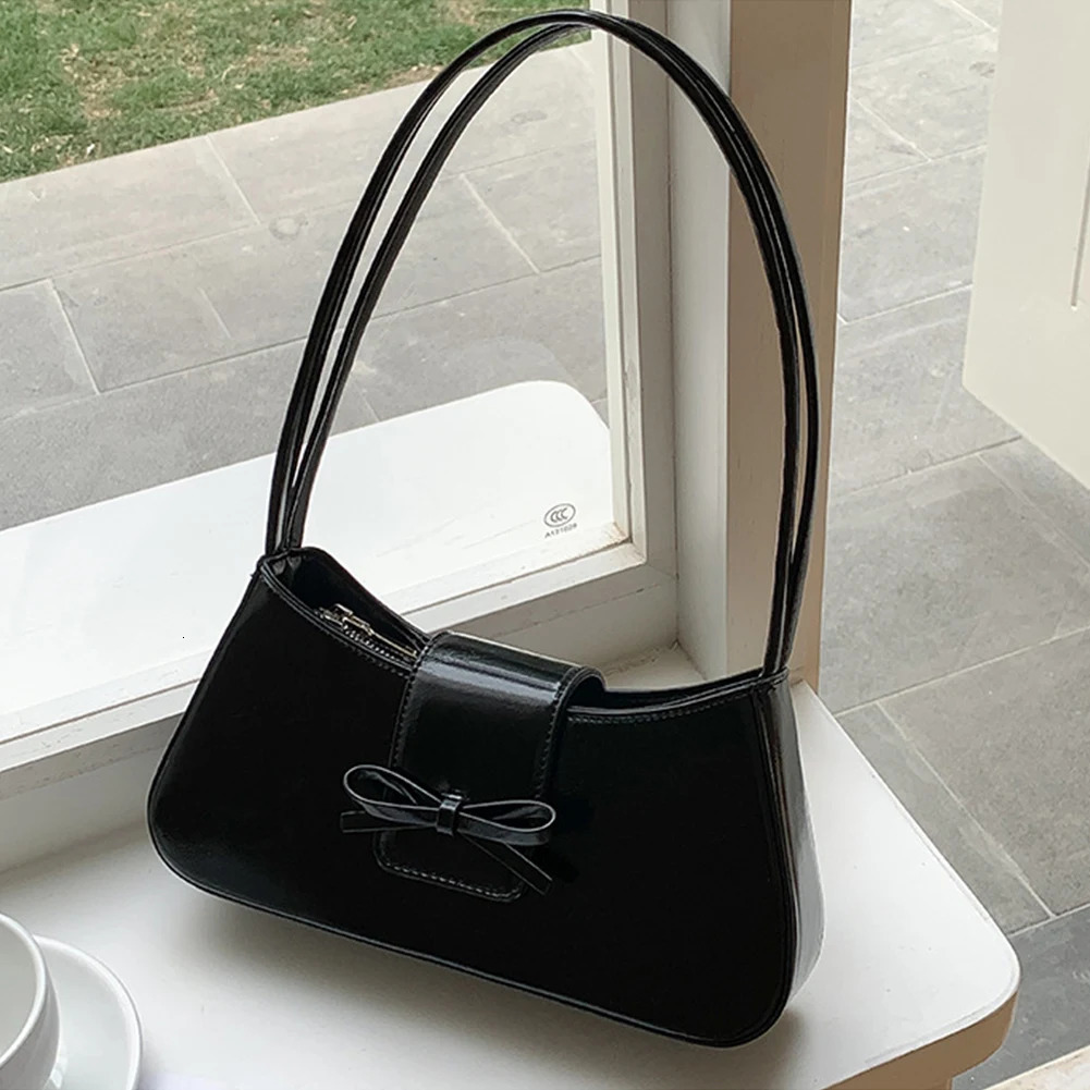 Sweet Bow Fashion Handbag with Zipper Closure Everyday Purse Retro Clutch Purse Trendy Underarm Bag for Women 250228
