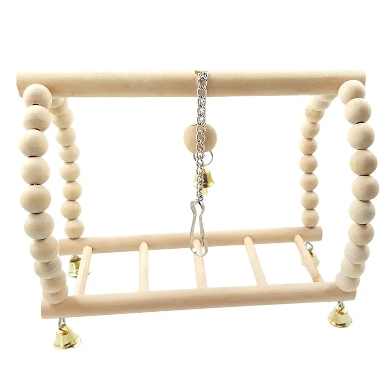 Parrots Toys Bird Swing Exercise Climbing Playstand Hanging Ladder Bridge Wooden Pet Parrot Macaw Hammock Bird Toy with Bells