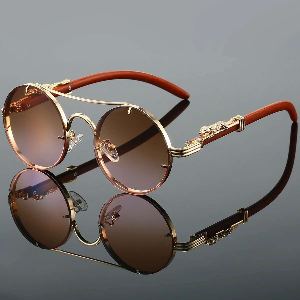 KAMMPT Vintage Round Sunglasses Men Fashion Double Bridge Multicolor Shades Women Retro Trendy Brand Design Sun Glasses