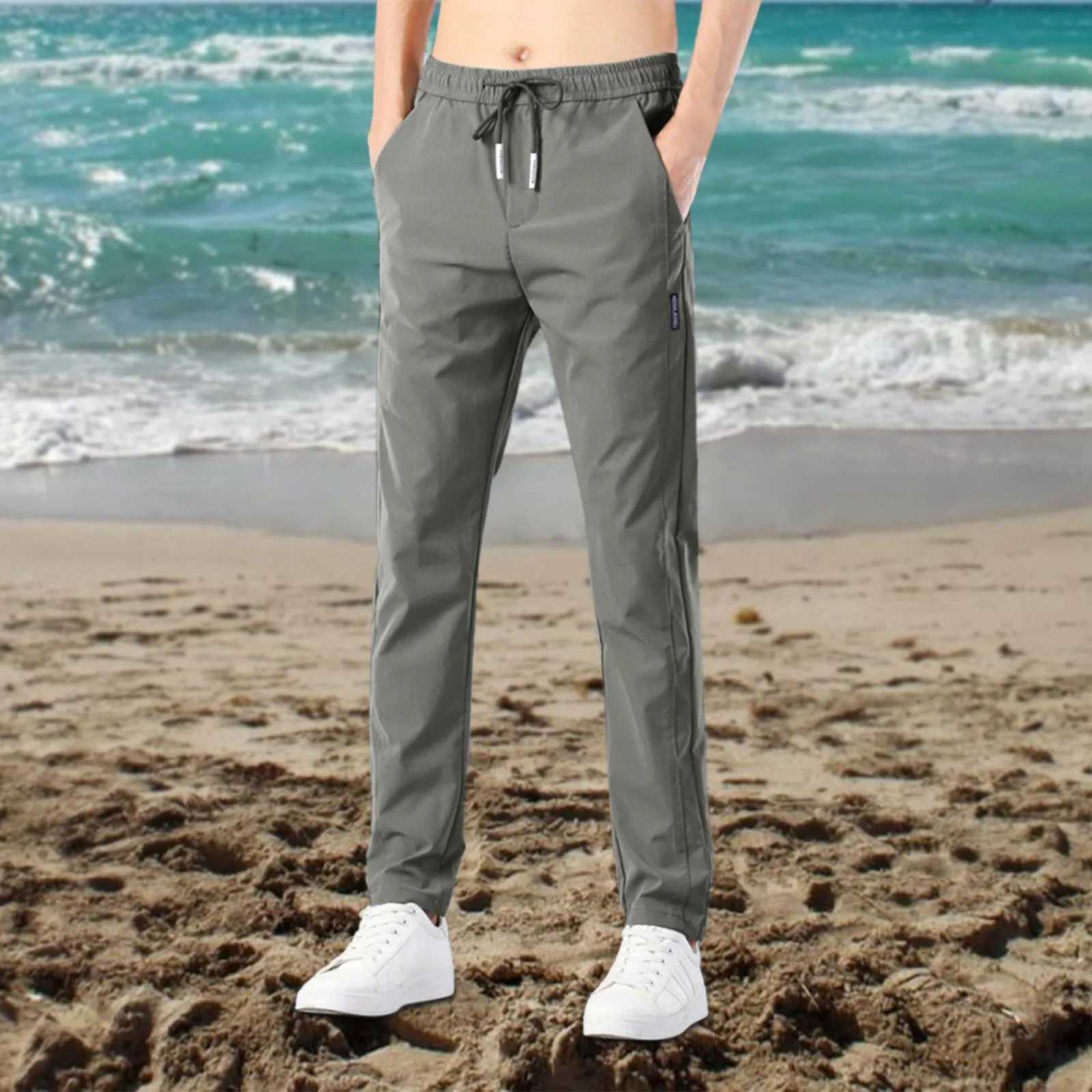 Mens Fast Dry Stretch Pants Ice Cool Breathable Drawstring Running Jogger Sweatpant With Pockets Mens Clothing Mens PantsXJ250303