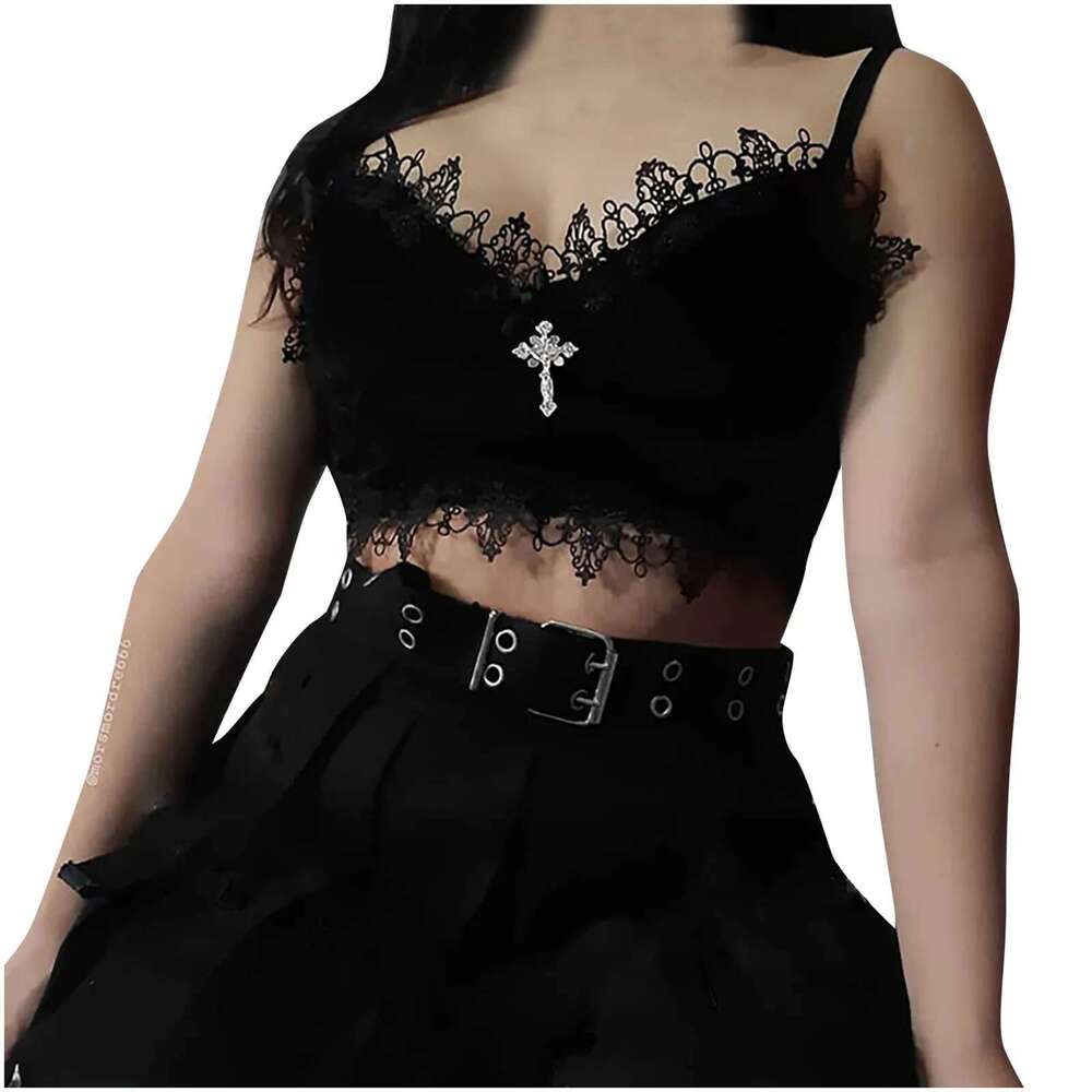 Women's Veet 311 Gothic Lace Bandage Sleeveless Vest Crop Tank Tops Shirt Bra Top 2x
