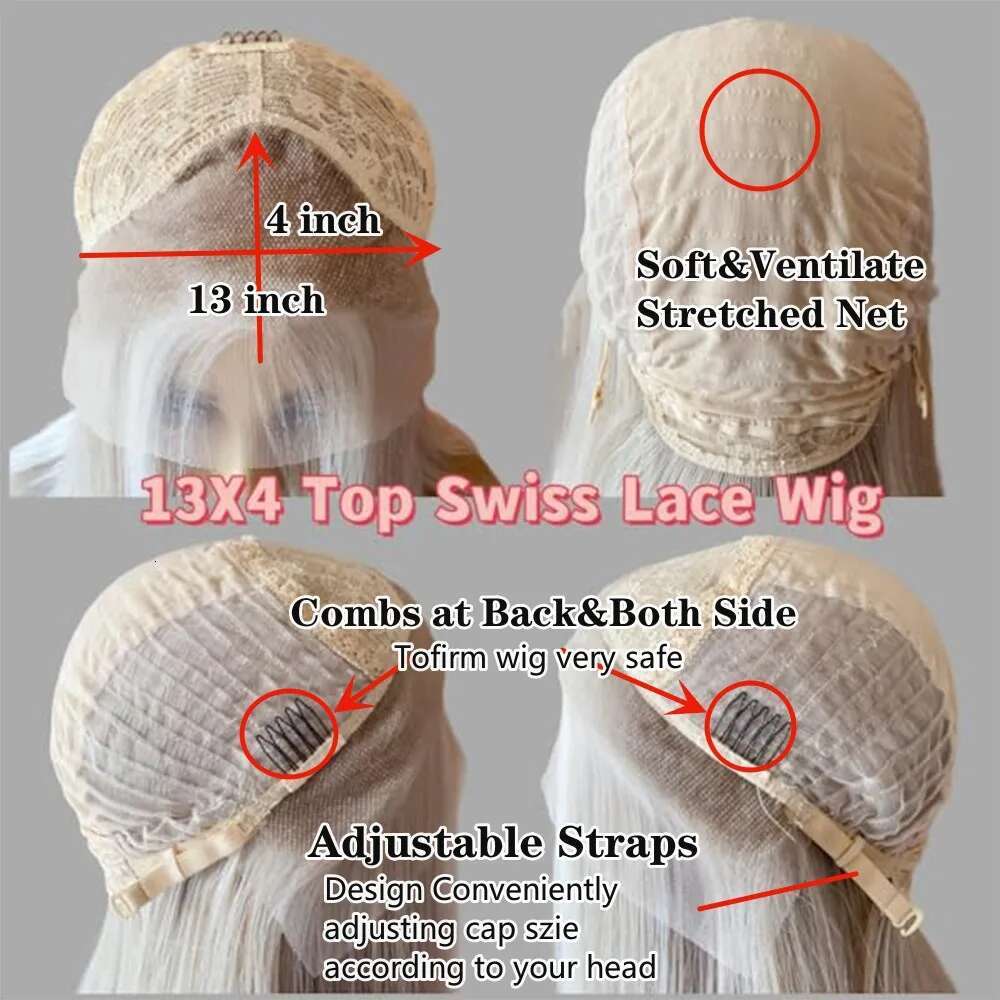 30 Inch Silky Straight Ash Blonde Highlight Wig Human Hair Blended Synthetic Wigs For Women Heat Resistant Fiber Cosply