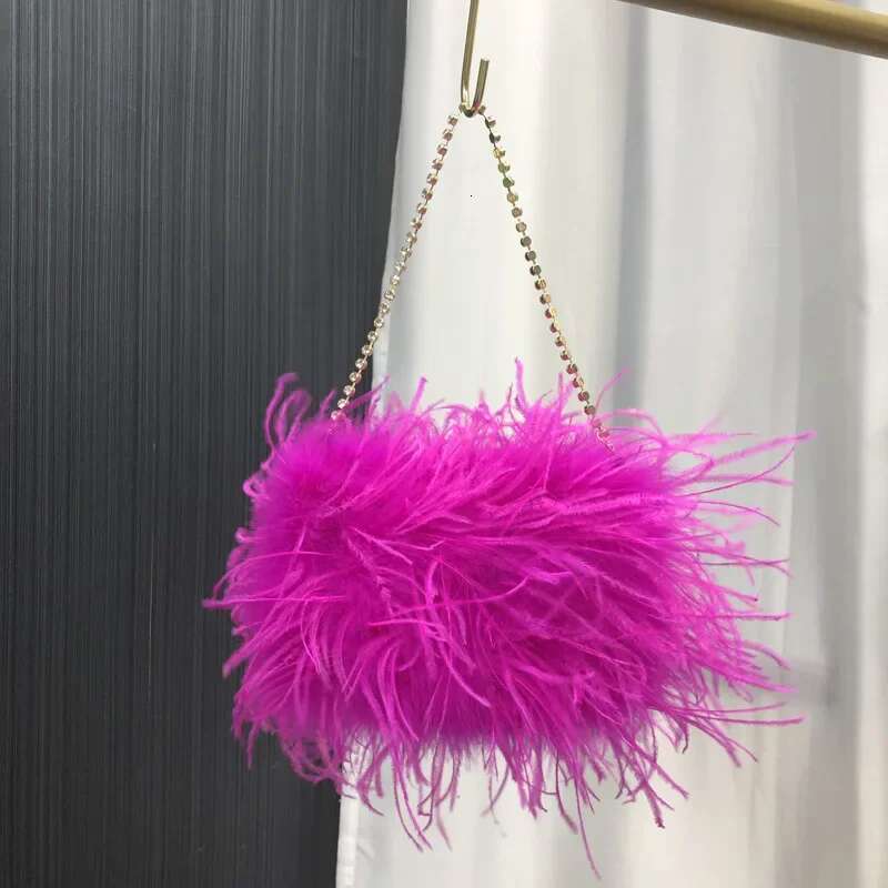 Handmade Ostrich Feather Evening Fashion Metal Rhie Chain Shoulder Bags Prom Party Clutches For Women Clutch