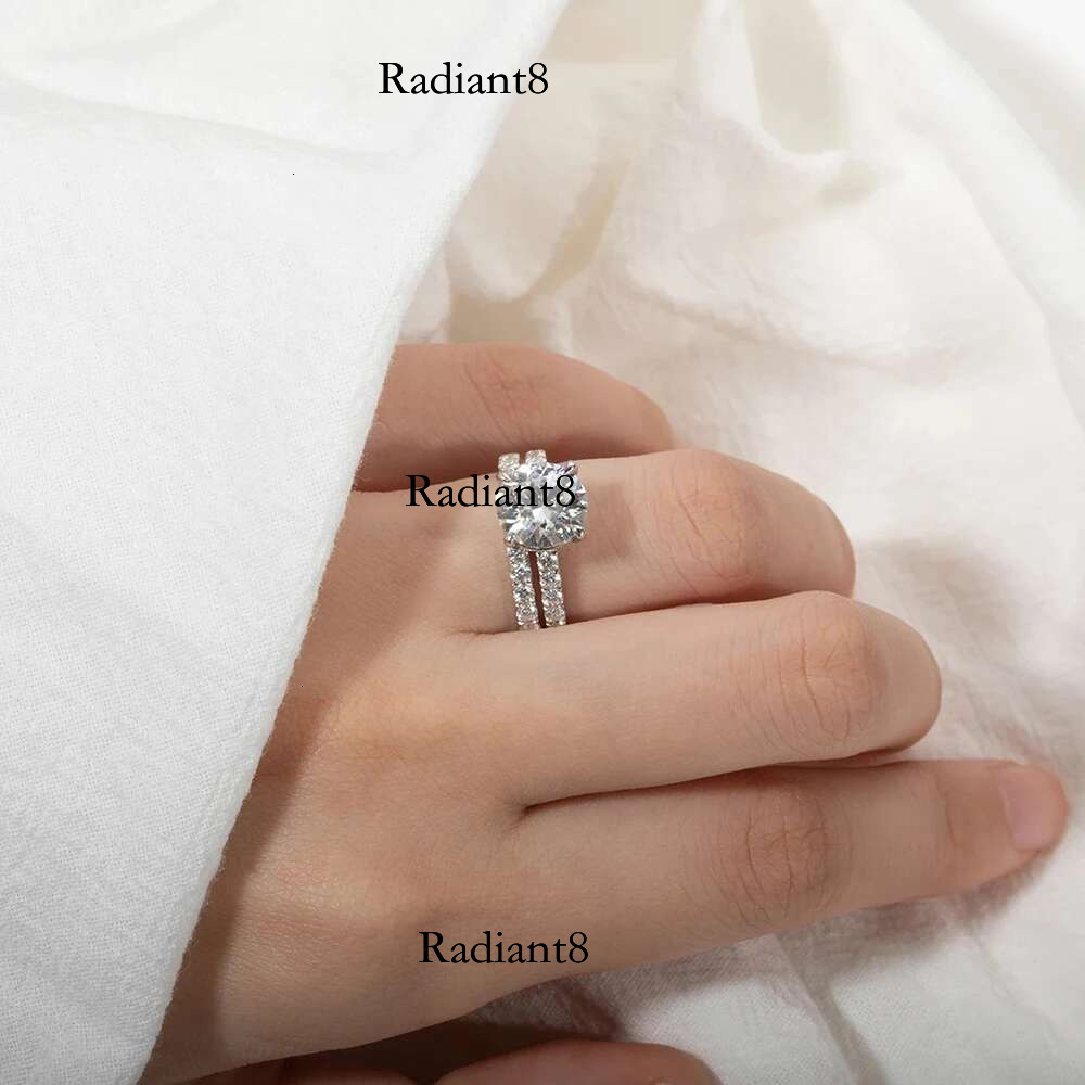 D VVS1 All Moissanite Row Rings Set For Women S Sterg Sier Plated White Gold Dia Ring Wedding Bands Fine Jewelry