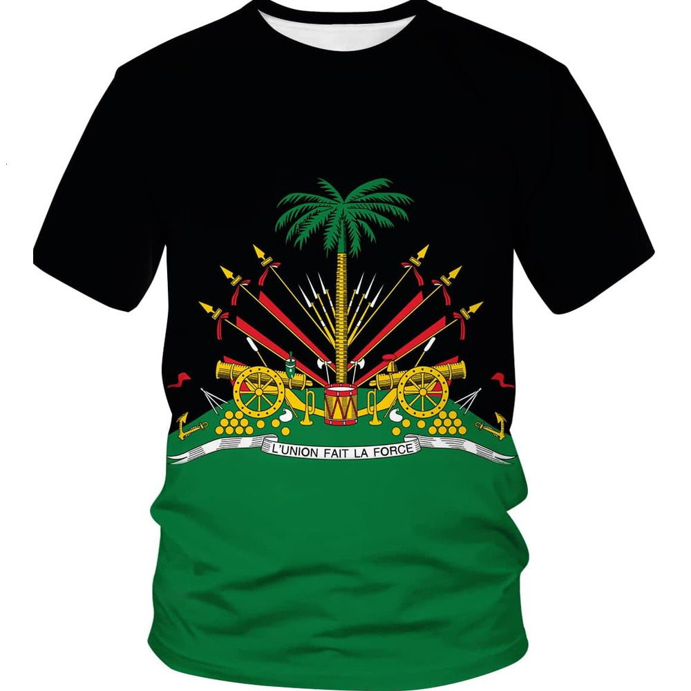 Mens T shirt Haiti Haitian Flag Novelty Print Short Sleeve T-Shirt tee Casual tops summer clothes cool