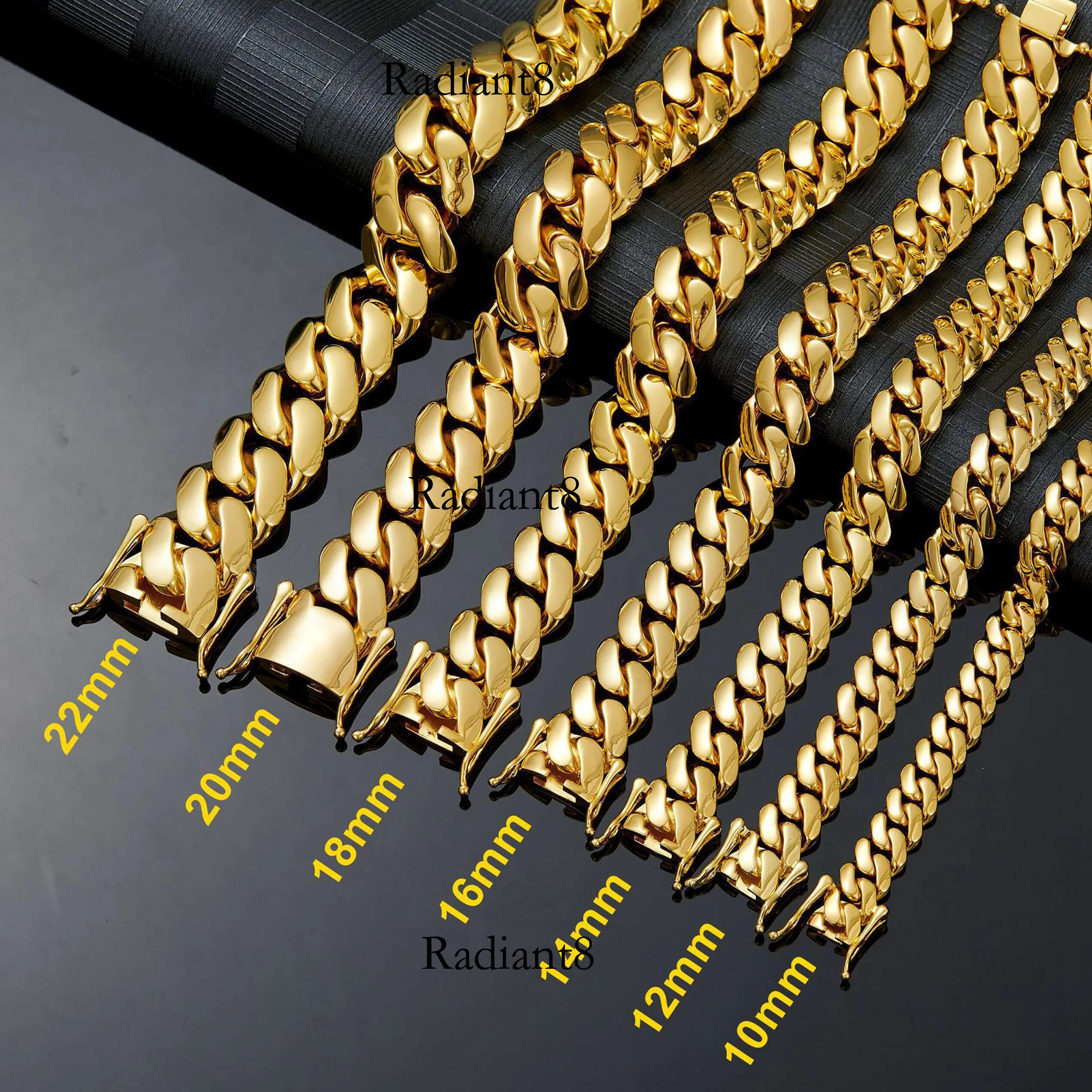 Heavy 10mm-22mm Gold Tone 316L Stainless Steel Miami Curb Chain Nekclace or Bracelet