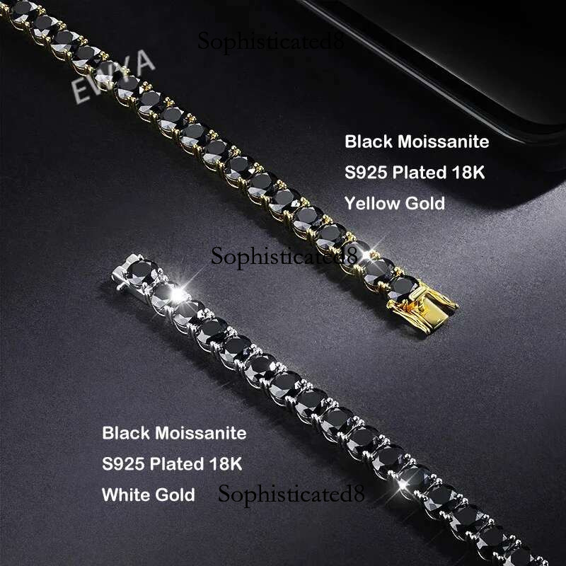 EWYA GRA Certified 3mm 0.1CT Gradient Color Black Grey White Moissanite Tennis Bracelet for Men Woman Sier k Bracelets