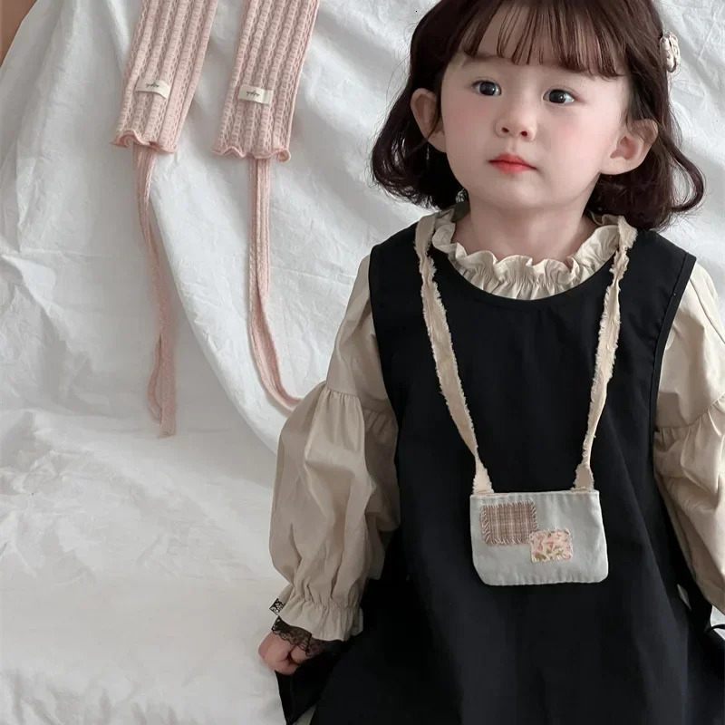 4768 Children Dress Set Autumn Korean Retro Girls Lace Skirt 2piece 250303
