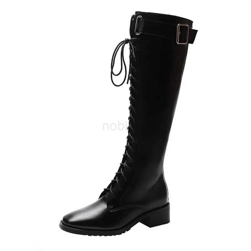 Lace-up Shoes for Wan Long Wens Boots Winter Knee High Shaft with Laces Biker Footwear Brown Large Size Warm S Quality Z250304