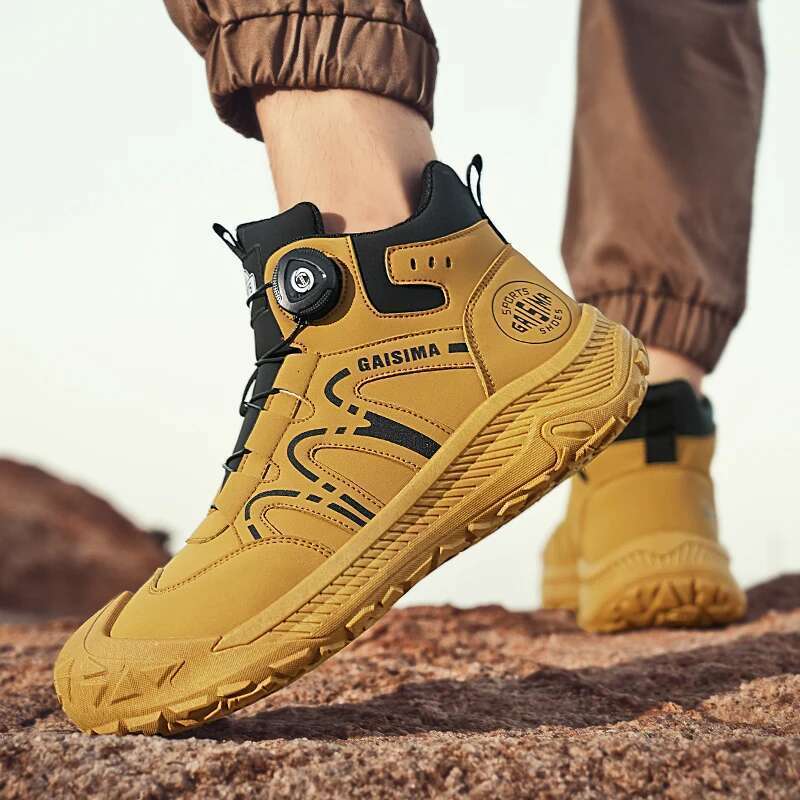 Street Yellow Men's Biker Fashion Design Knob Motorcycle Men British Style Casual Outdoor Leather Ankle Boots Man