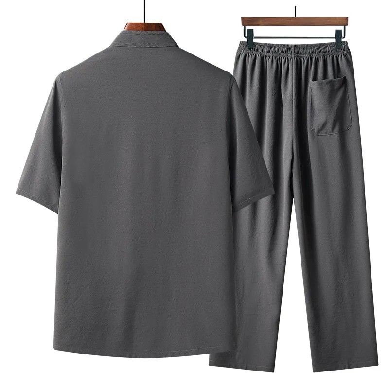 Chinese style Shirts Pants summer 100% Cotton linen Sportswear Mens Casual Sets spring Male Fashion Chinese style trousers 250303