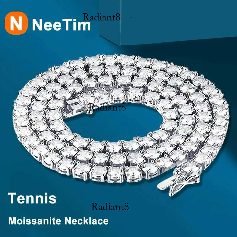 NeeTim Sterg Sier Real Moissanite Tennis Necklace Bracelet for Women Men Lab Dias with GRA Certificate Neck Chain