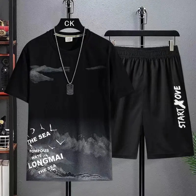 Trendy Suits for men Mens Summer Shorts Set Gym Outfit Student Short Sleeve Tee 2 Piece Set Tracksuits Men Casual Men Clothing 250304
