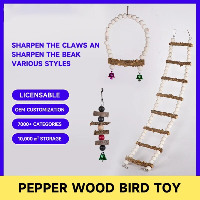 Bird Ladder Perch for Cage, Natural Wood Bird Parrot Perch Stand Parrot Perch Bridge Climbing Chewing Toys for Small Medium
