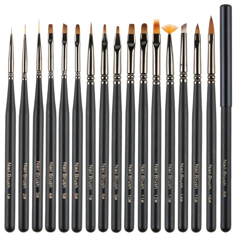 16Pcs Professional Nail Brush For Manicure Gel Brushes For Nail Art Acrylic Liquid Powder Carving Pen Gradient Tool Manicure 250304