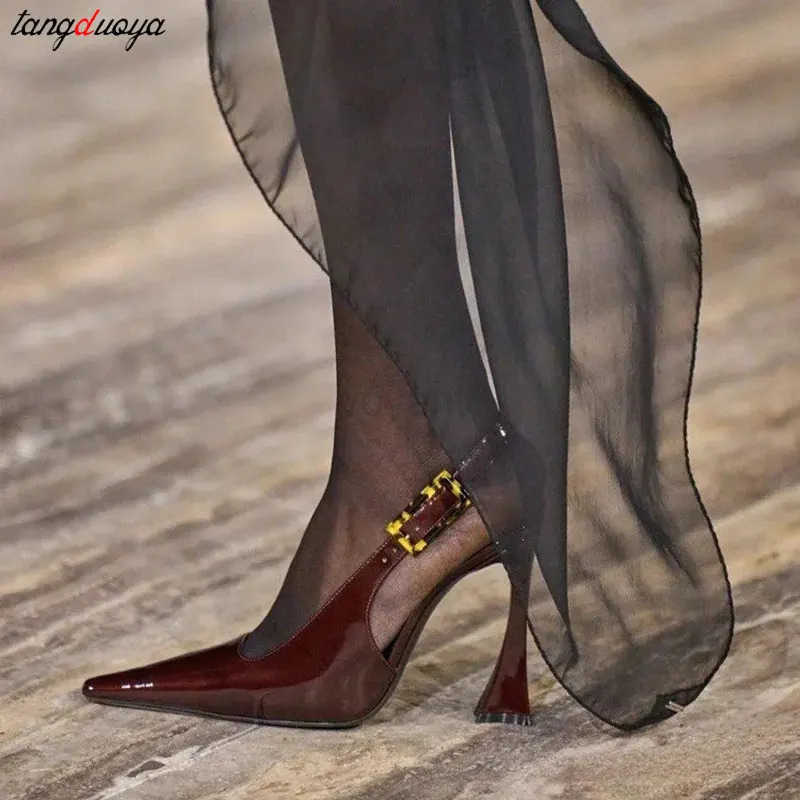 Sexy Pointed Toe Single Buckle Strap High h Wens Summer Open Back Sandals Ladies Elegant Luxurious Slim Heel Sandals 2025 Z250304