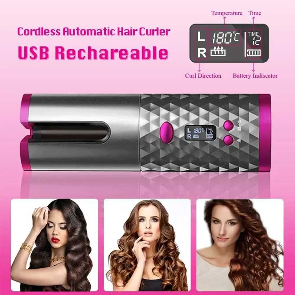 Curling Irons Cordless Automatic Curler Portable Electric Wand Curler IronFast Heating Automatic Rotating Ceramic Barrel Curler z250304