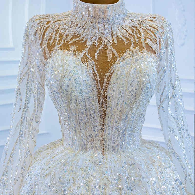 Sparkling Wedding Dresses Ball Gown Lace Crystal Appliques Beads with Bling Sequins Lace-Up Floor-Length Court Gown Customized Bridal Gowns Vestidos D