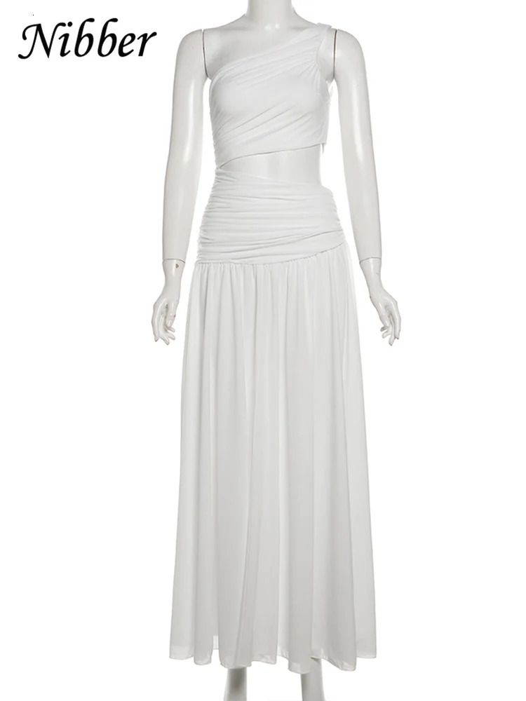 Nibber Elegant Maxi Dress Women Summer Off-shoulder Sleeveless Cut Out Beach Long Indie Folk Temperament For Vacation Vestidos 250303