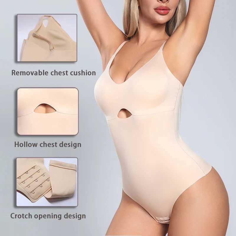 Seamless womens one-piece solid bodysuit with adjustable shoulder straps 4 rows and 3 buttons crotch areaXJ250304