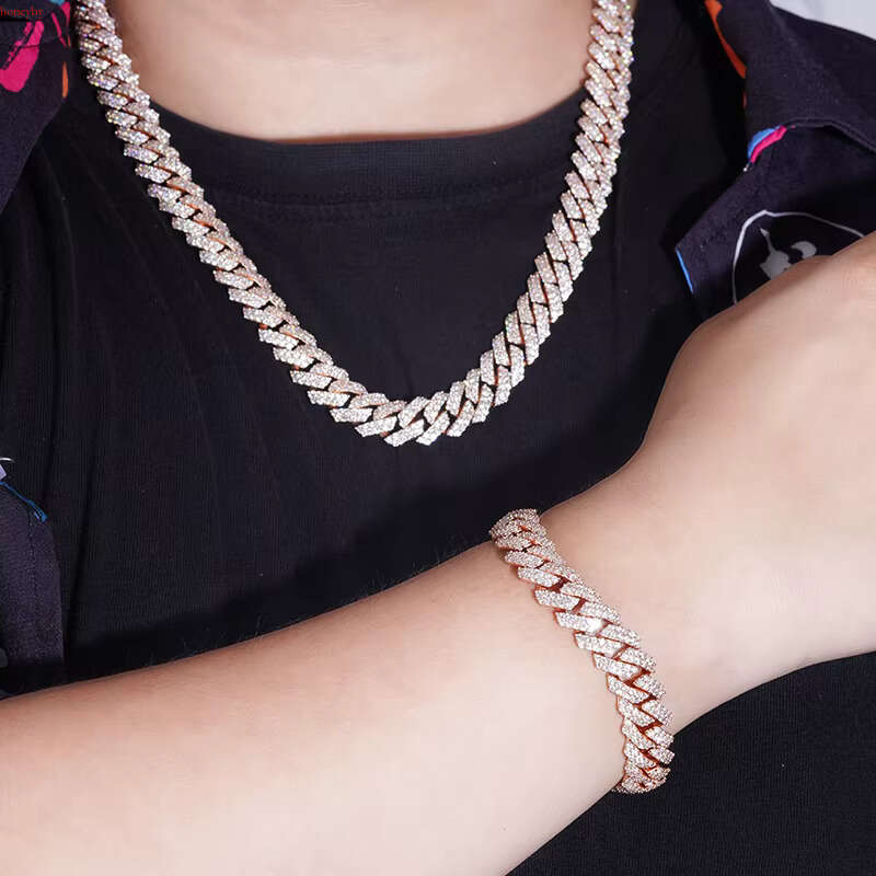 Starsgem New Hot Sale Products 7 Inches Full Dia Setting S Gold Plated Moissanite Cuban Chain Bracelet for Men