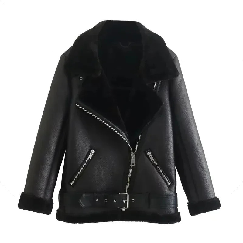 Spring Coat Thickness Faux Leather Fur Sheepskin Female Jacket Outwear Womens 250226