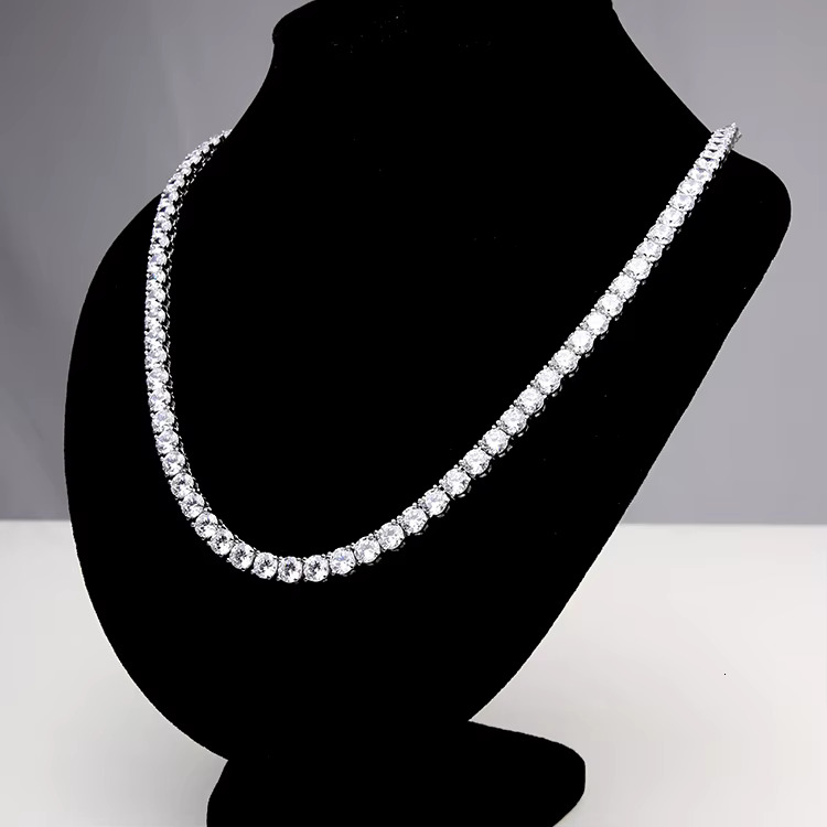 Celebrity Trendy 24-Inch Sier Tennis Necklace Women with 6mm Dia CZ Hiphop/Rock Style k Chain for Weddings Gifts