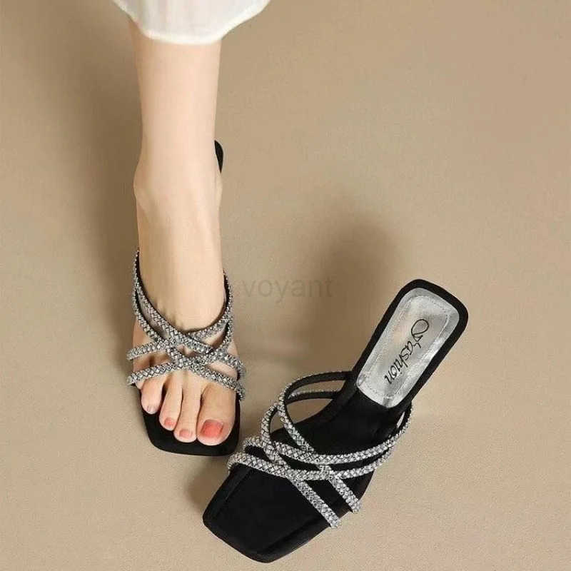 Luxury Rhine Wen Shoes 2025 New Korean Fi Wens Leopard Print Slippers Fiable Outer Wear High Heel Slippers Z250304