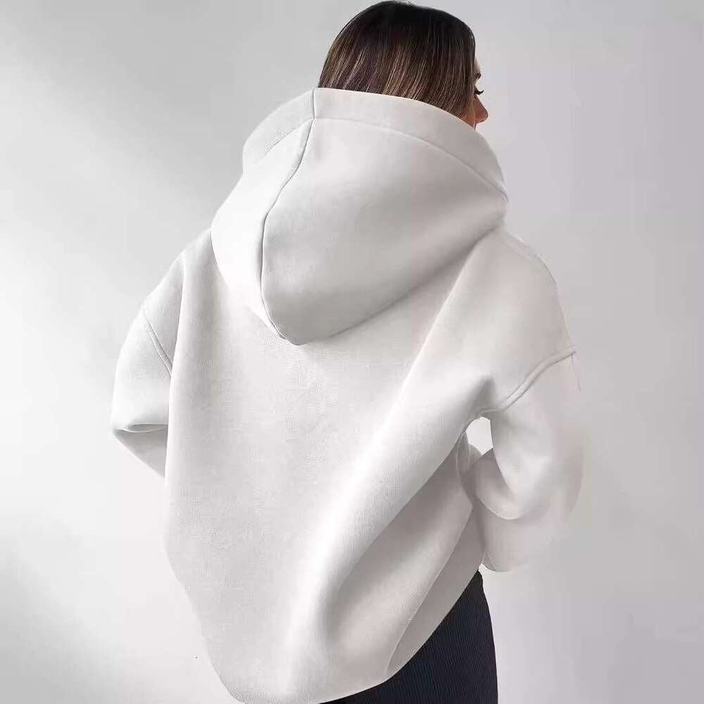 New Autumn Winter Women's Sportswear Veet Hooded Casual Loose Solid Color Hoodies V Neck Long Sleeve Sweatshirt