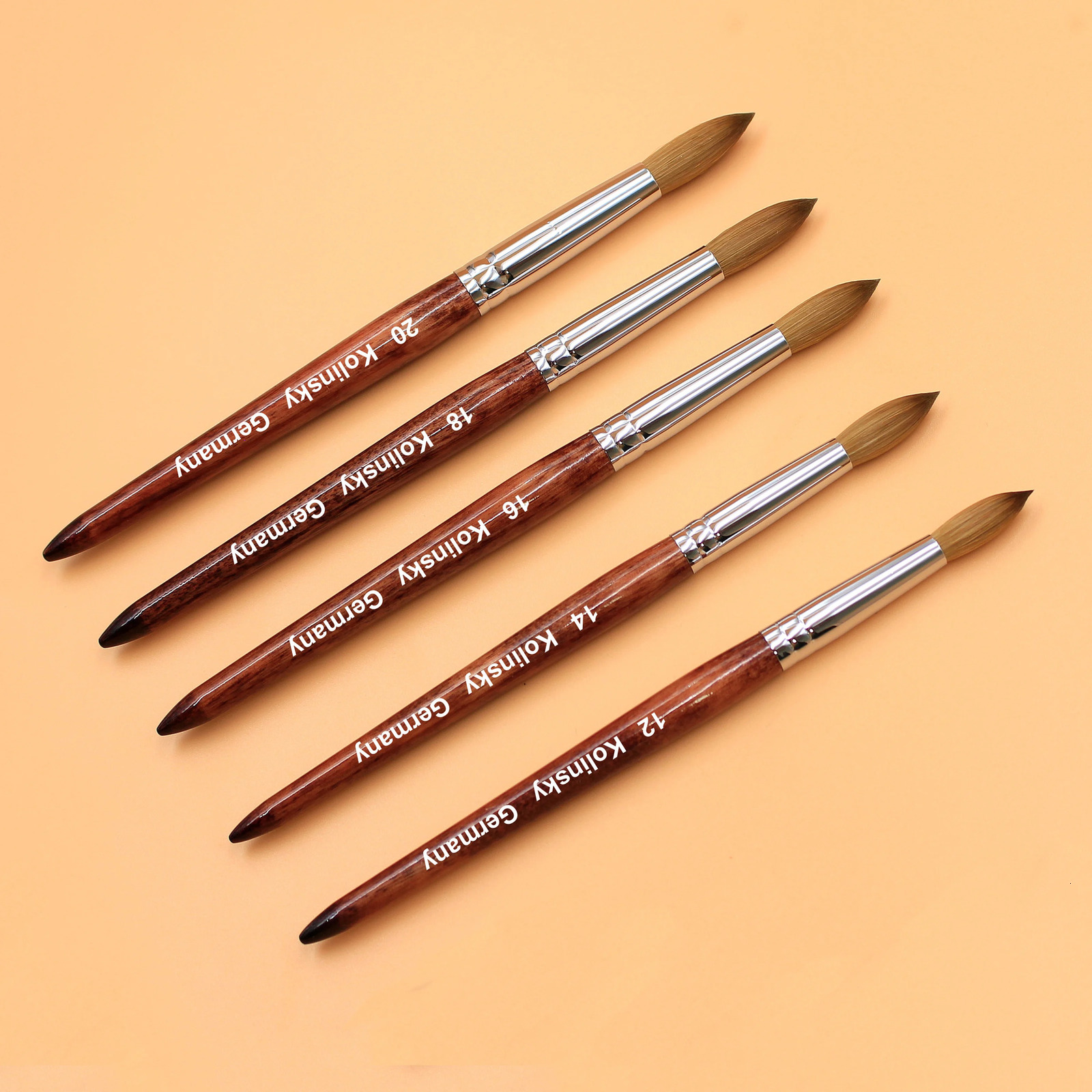 Professional Acrylic Nail Brush with Pure Kolinsky Bristles - Round Shaped Red Wood Handle for Salon-Quality Manicures Pedicu 250304