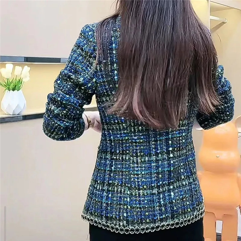 Fashion coarse woolen coat womens jacket spring autumn blue black casual ultrathin 250225