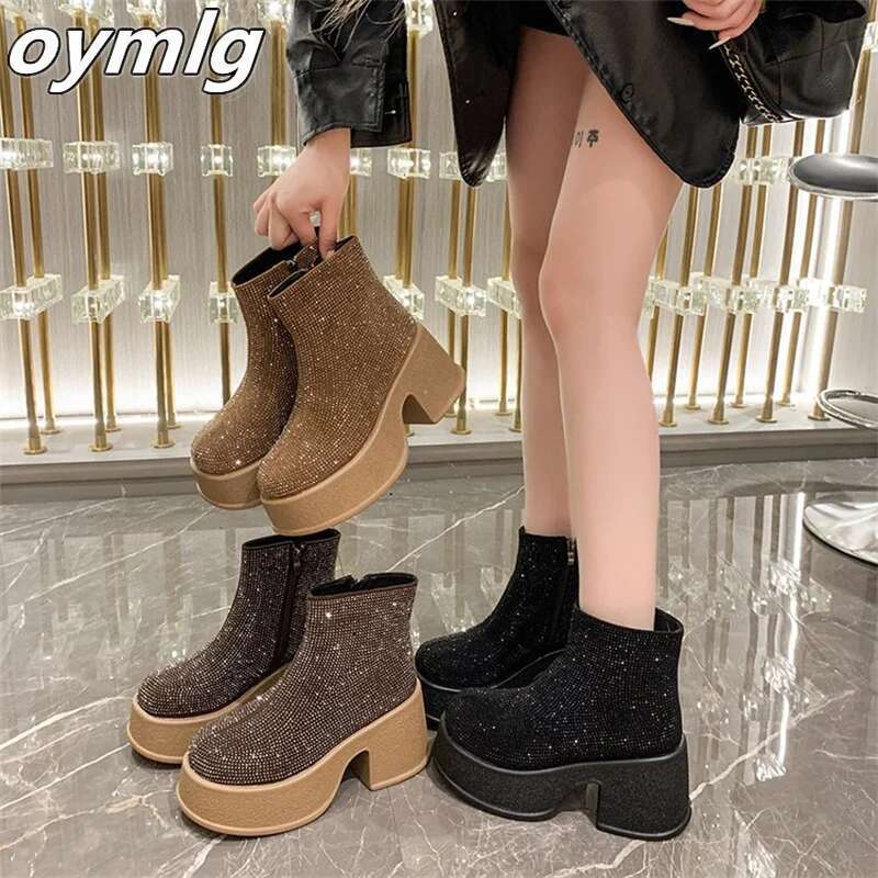 heels, women's High rhie thick ankle 2025 autumn and winter new fashion boots, high-end feel heels, boots,