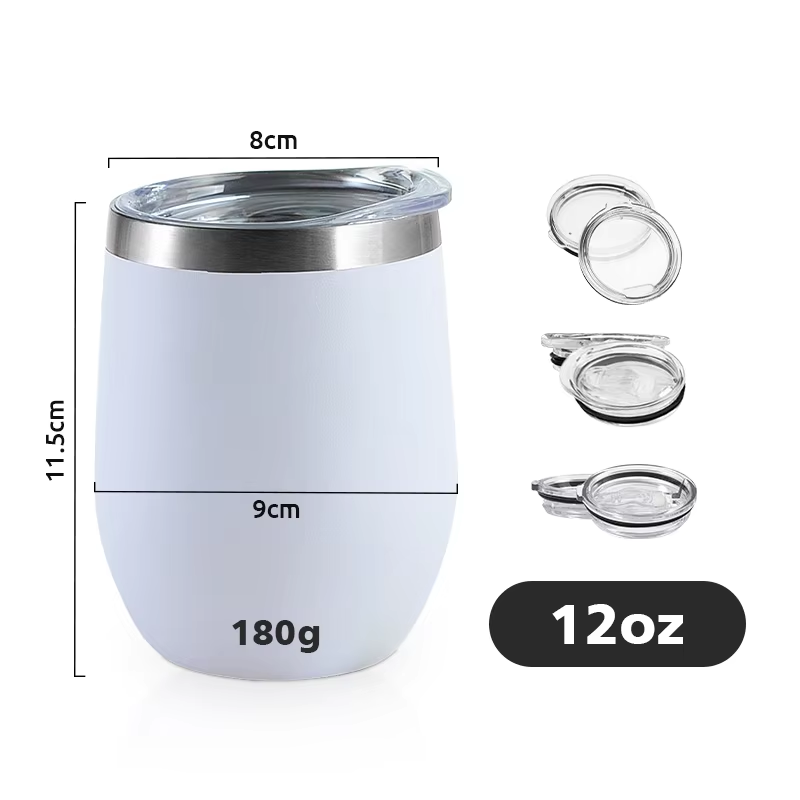Customize logo 12oz Powder Coated wine glass Tumbler Stainless Steel Double Wall Insulated Vacuum egg Cups with lid red wine glasses 16 colors