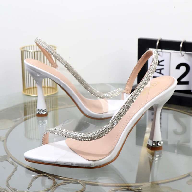 high heels Pointed 2025 summer fishmouth transparent rhie stiletto sandals banquet fashion plus size women's shoes