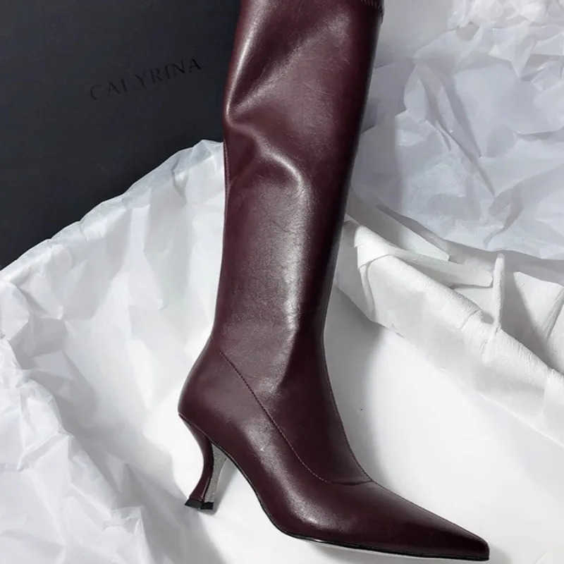 Winter New Thin Heel Cotton Boots Wens Fion Pointed Side Zipper Anti-slip Wear-resistant High Boots Z250304