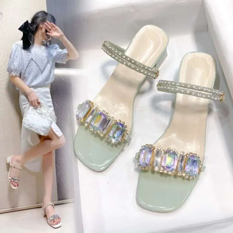 Rhie Sandals Fashion for Women Summer 2025 Square Heels Open Toe Slippers Woman Transparent PVC Jelly Sandal Mujer