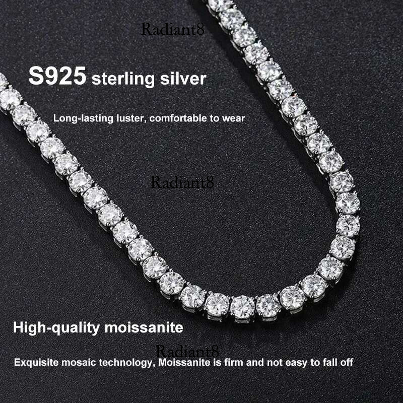 NeeTim Sterg Sier Real Moissanite Tennis Necklace Bracelet for Women Men Lab Dias with GRA Certificate Neck Chain