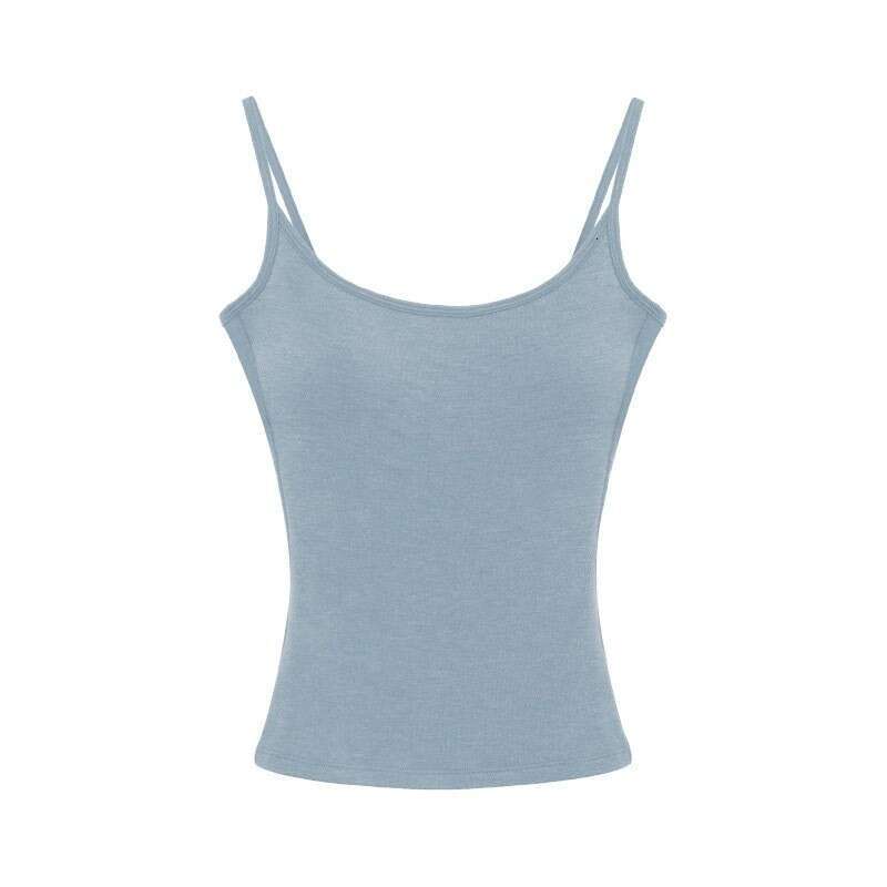 Spring and Autumn base, elegant blue style, sexy big backless women's camisole with chest cushion cover, beautiful back vest for women