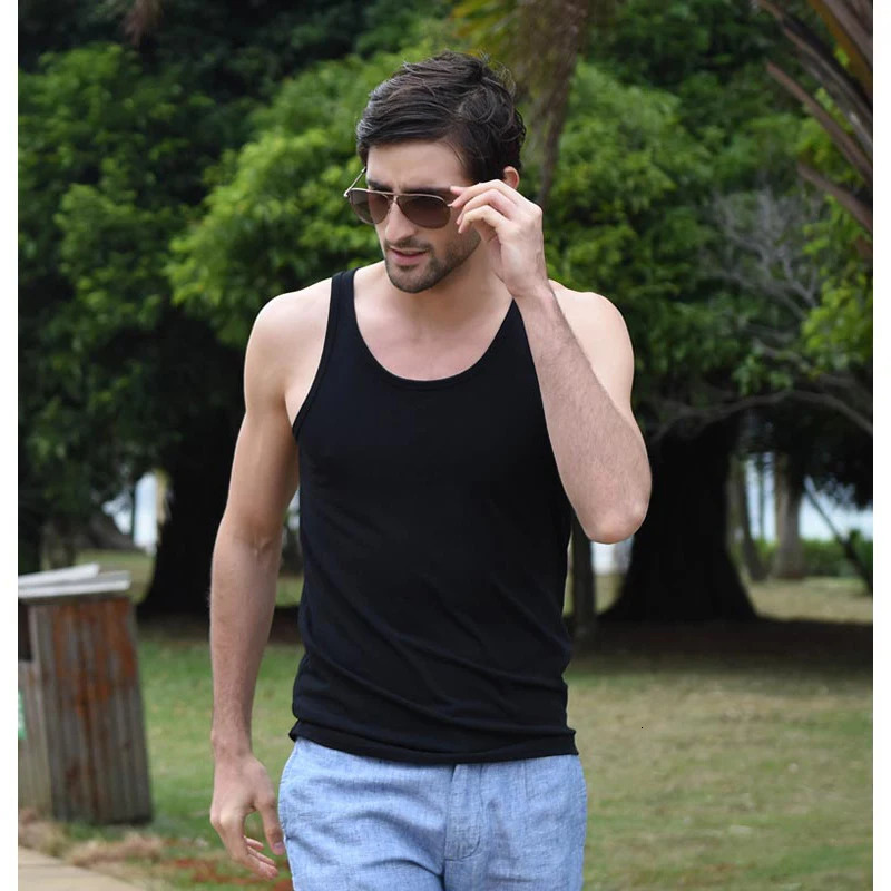 White vest top-level gym accessories mens summer casual solid sleeveless vest mens pure cotton sportswear jogging vest 250303
