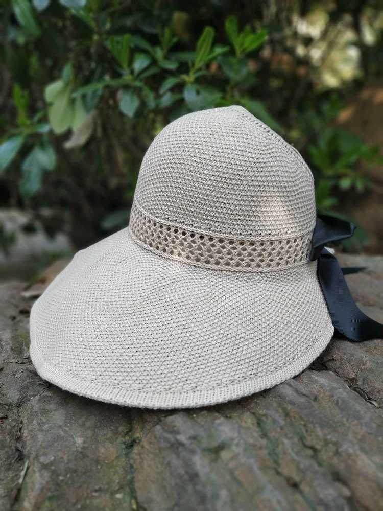 Summer Str hat with ribbon tie foldable beach hat outdoor sun hatXJ250304