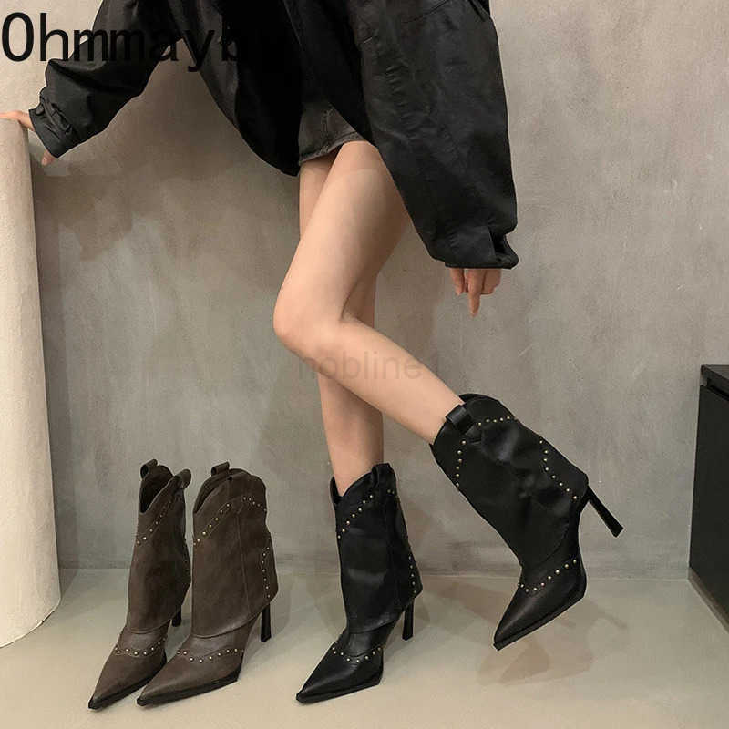 Vintage Wen Wern Cowgirl Boots Fion Slip On Shoes Autumn Winter High Heel Wens Knight Short Booties Z250304