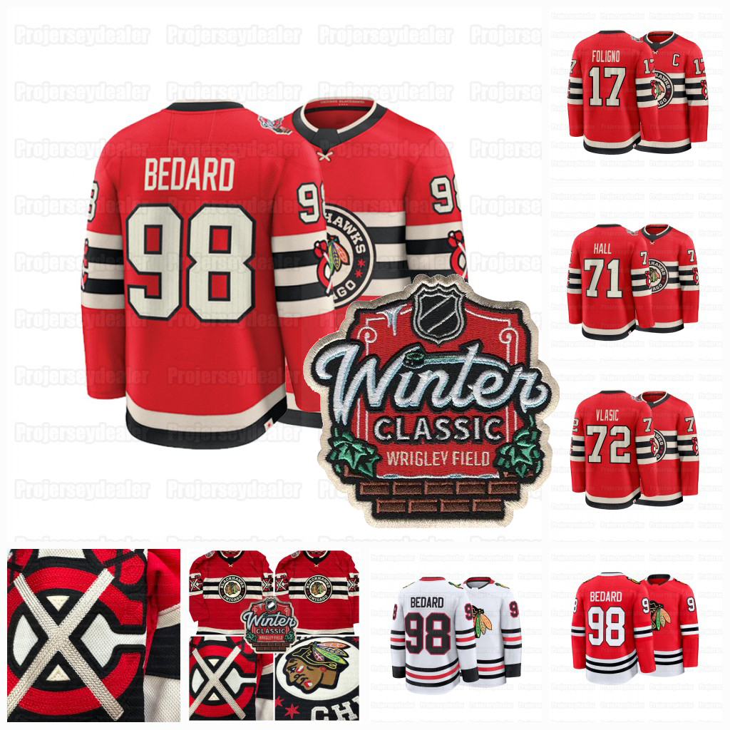 98 Bedard 2025 Blackhawks Winter Classic Jersey Alex VlasicSpencer Knight Nick Foligno Taylor Hall Bertuzzi Teravainen Maroon Andreas Athanasiou