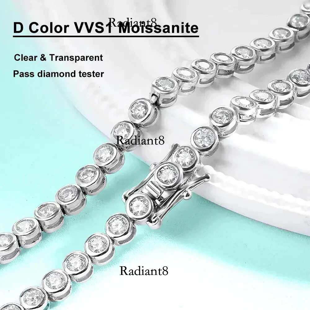 FEOBUR 2/3mm Round Tennis Necklace for Women Sterg Sier GRA Certified Moissanite Bubble Dia Necklaces